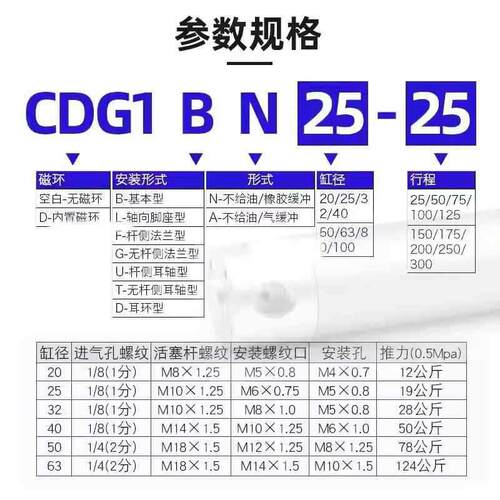 SMC机械手迷你气缸CDG1BA/CG1BA0/5/3/40/50/63-5-50-75-100Z
