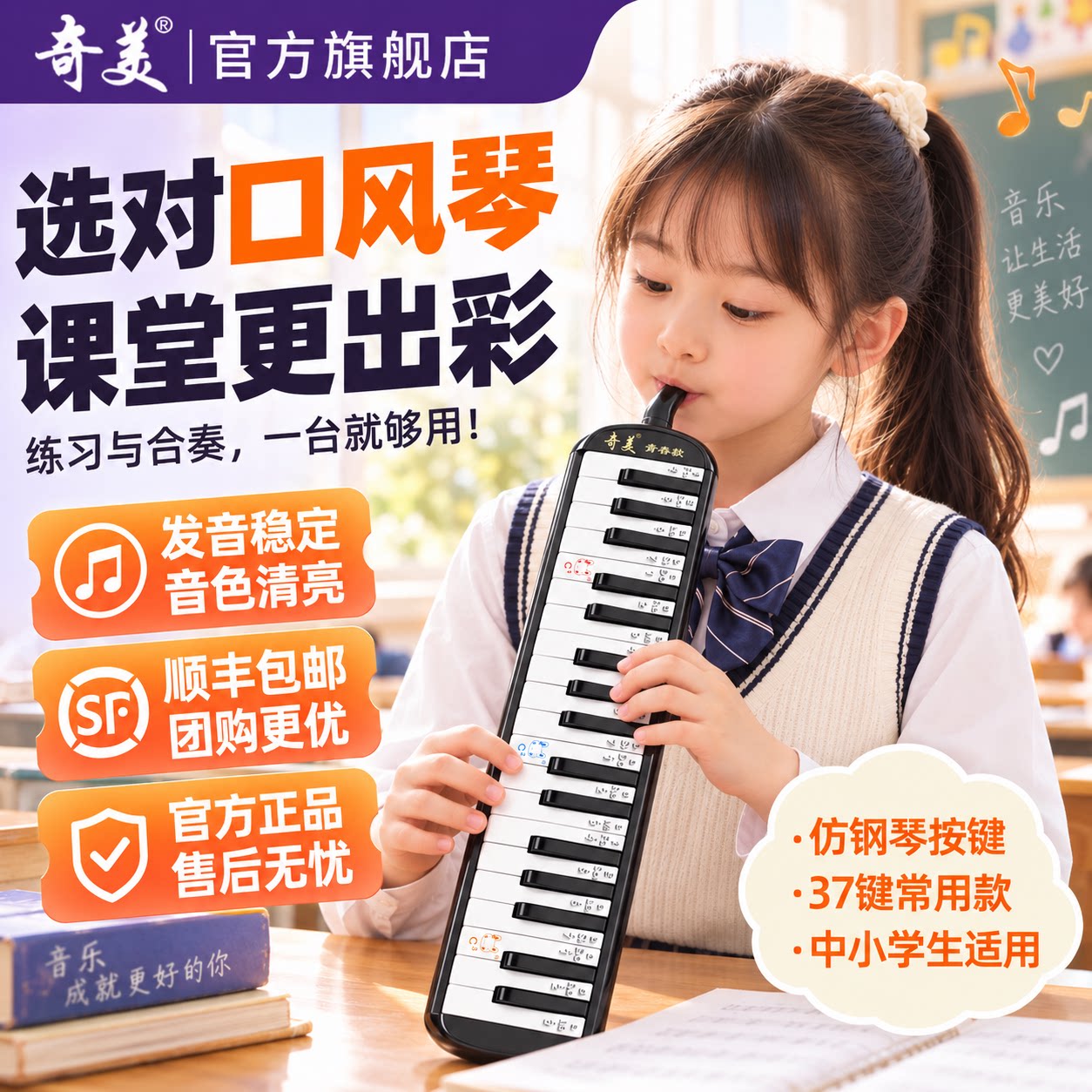 【团购专享】奇美37键口风琴32键小学生用儿童专业学者初中口吹琴