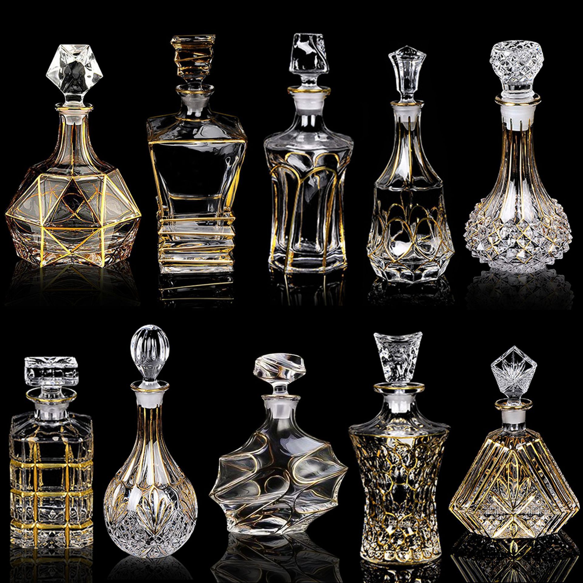 波西米亚风格描金威士忌酒樽水晶玻璃红酒盛酒器洋酒酒瓶酒具