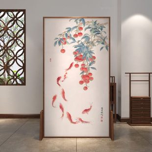 九鱼屏风隔断客厅入户玄关家用酒店办公室遮挡木质移动座屏 新中式