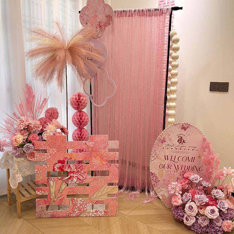 2025粉色线帘爱心喜字kt板婚房装饰仿真芦苇羽毛晨袍布置超仙迎宾,家装主材,无缝墙布/无缝壁布,淘宝优惠券,粉丝福利购,淘宝优惠卷