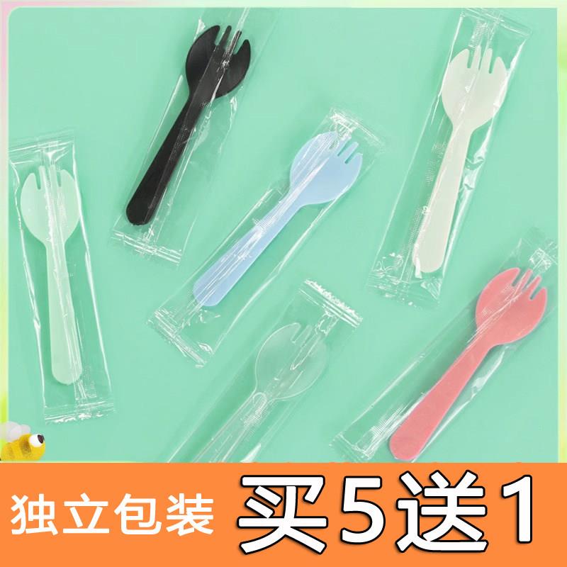 速发现货甜水面一次性勺子甜品勺塑料汤勺叉勺水果叉披萨意面叉子