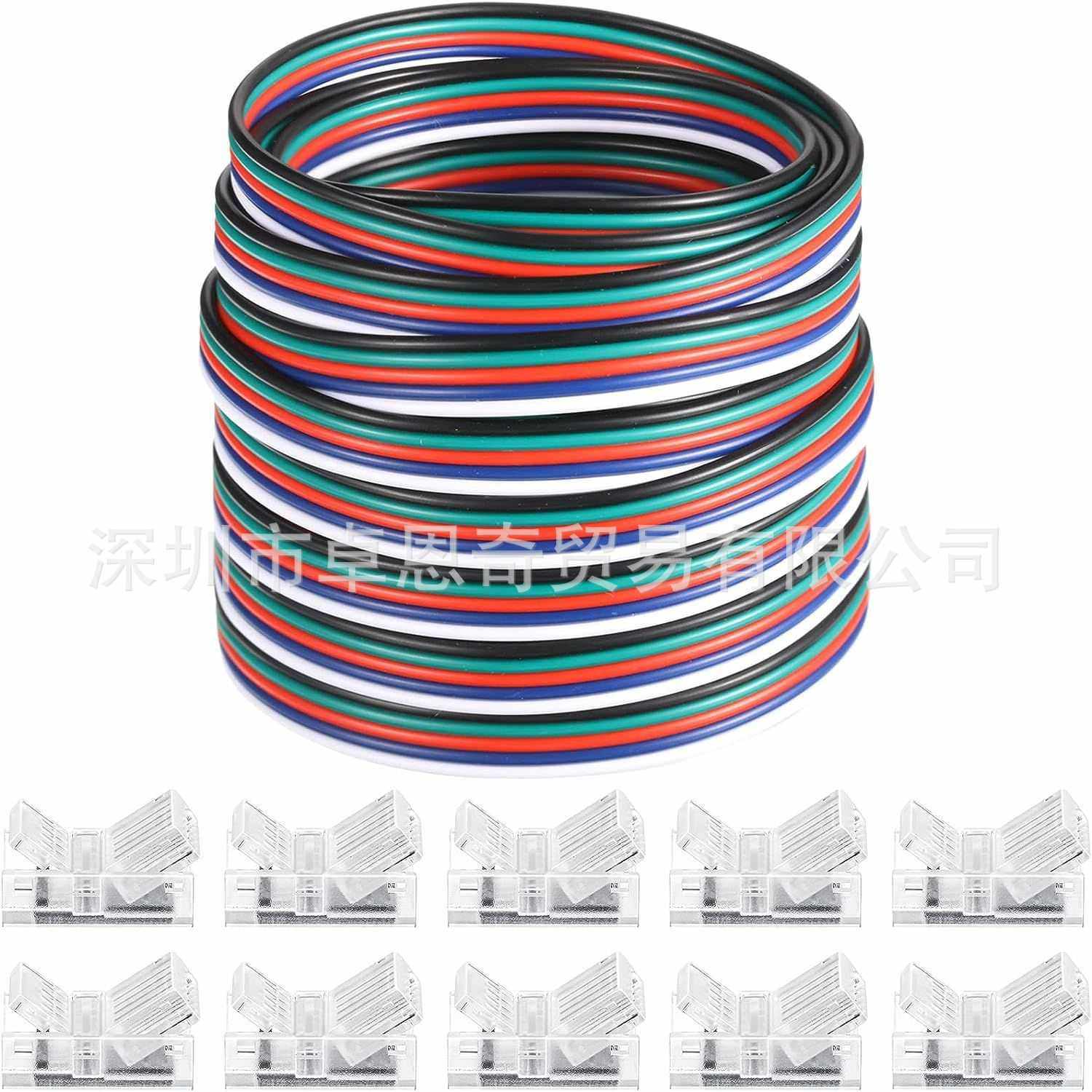 5Pin 板对线透明水晶免焊卡扣RGBWW灯条10mm 12mm连接器五芯并线