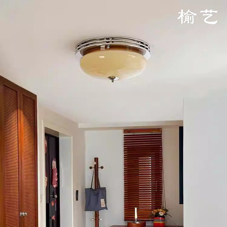 榆艺中古卧室吸顶灯包豪斯复古主卧灯次卧灯奶油风蛋挞书房吸顶灯