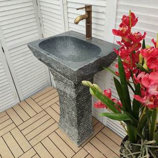 一体立柱式 洗手盆家用面盆室外水池石头阳台庭院户外落地式 洗脸盆