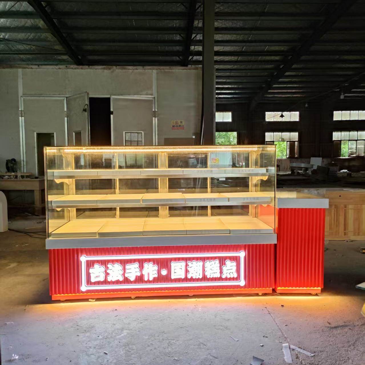 糕点柜果子展示柜新款多层中式实木烤漆桃酥柜弧形不锈钢糕点柜台