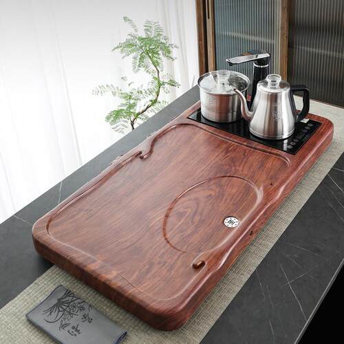 茶盘电磁炉一体家用实木功夫茶具茶海茶托客厅黑檀纹茶台花梨茶海