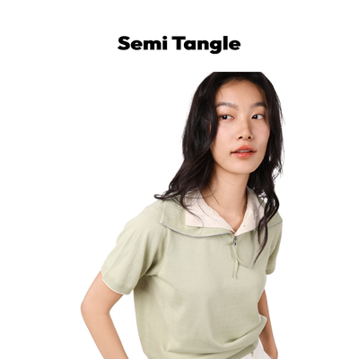 Semi Tangle春夏新品丝麻棉混纺双层领短袖淡人套头上衣