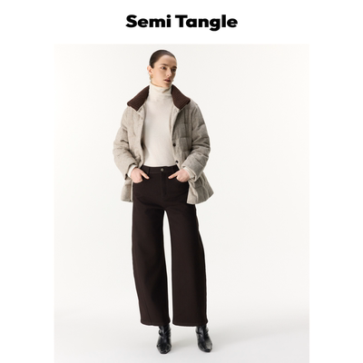 Semi Tangle「限时优惠」羊毛针织领拼接白鸭绒收腰通勤羽绒服