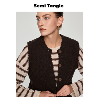 上衣 羊毛大肚纱肌理感日常简约马甲开衫 Semi Tangle秋冬新品
