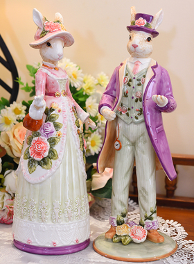 方亚陶瓷工艺品生肖新款兔子男女摆件结婚家居饰品礼物婚房客厅