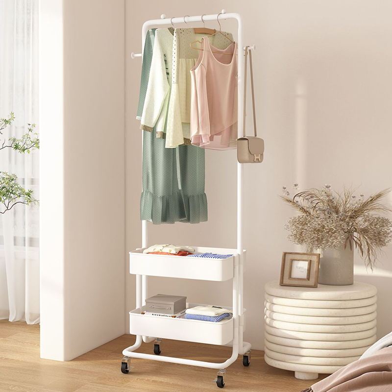 衣帽架单杆式晾衣架落地室内折叠简易挂衣架子家用卧室推车收纳架