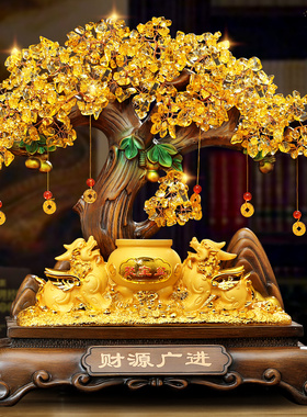 优选招财貔貅聚宝盆摆件客厅酒柜发财树聚财装饰品店铺收银柜台开
