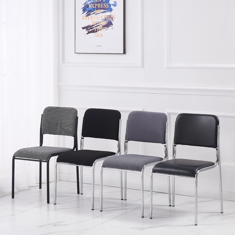 靠背椅椅扶手黑皮腿会议耐用椅四条无办公椅黑布结实舒适电脑简约