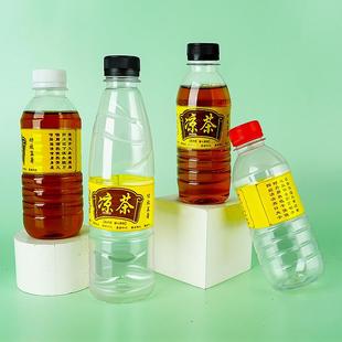 300ml凉茶瓶子塑料透明带盖pet带标签中草药凉水打包装一次性空瓶