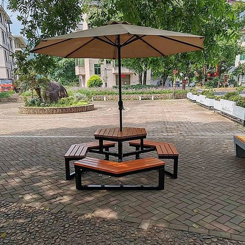 优选户外不锈钢休闲套桌花园桌椅组合塑木防腐木象棋桌社区庭院组