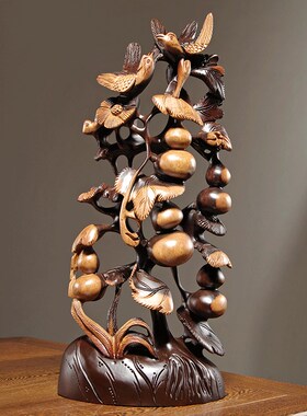 优选花梨木雕五福临门葫芦摆件实木家居客厅玄关酒柜电视柜红木工