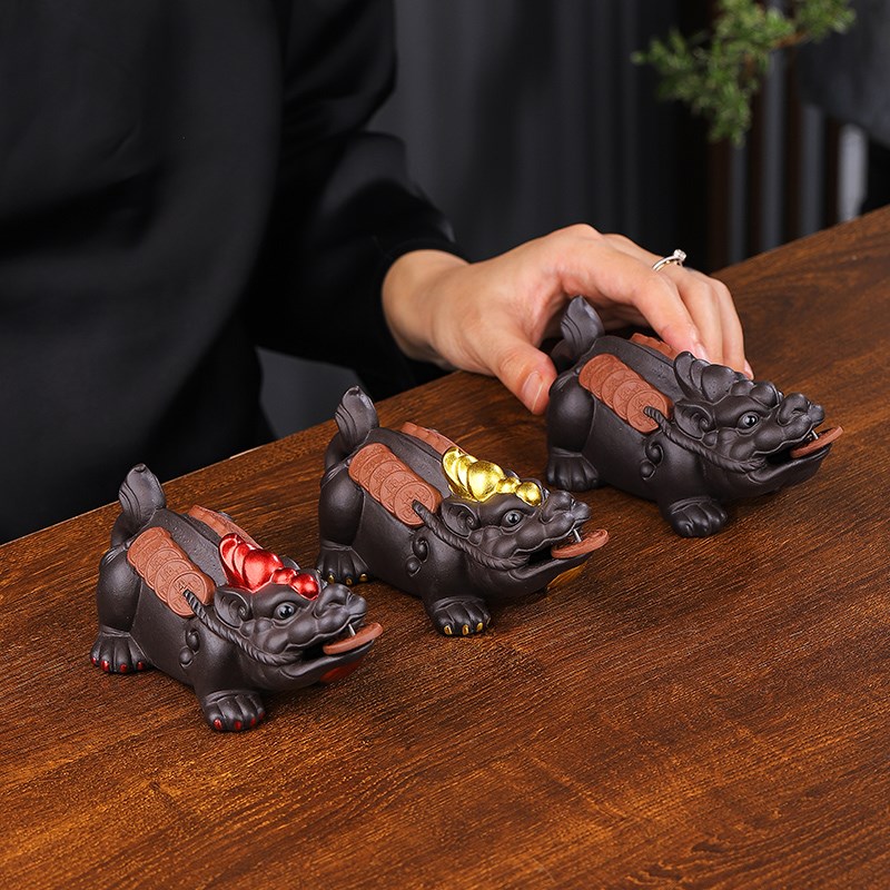优选紫砂招财貔貅家居装饰摆件手工客厅办公室电视柜桌面摆设茶宠