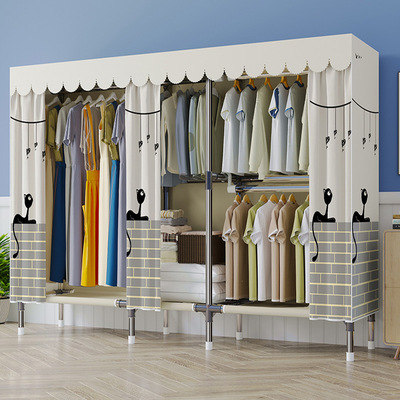 优选全挂衣简易衣柜家用卧室布衣柜全钢架加粗加厚组装结构儿童衣