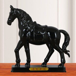 优选黑色陶瓷马摆件瓷器黑马励志装饰品十二生肖马摆件吉祥物招财