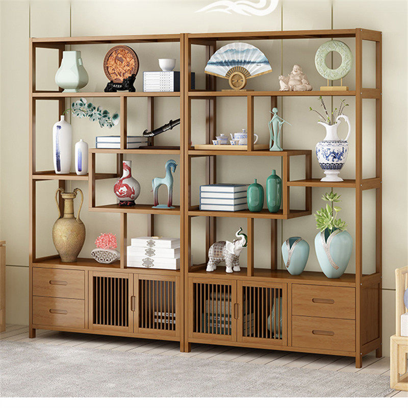 优选楠竹博古书架实木中式茶叶展示陈列柜客厅隔断茶室茶具摆件置