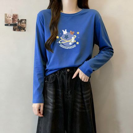 纯棉长袖T恤大码女装秋季宽松洋气遮肚韩版妈妈显瘦加肥上衣200斤