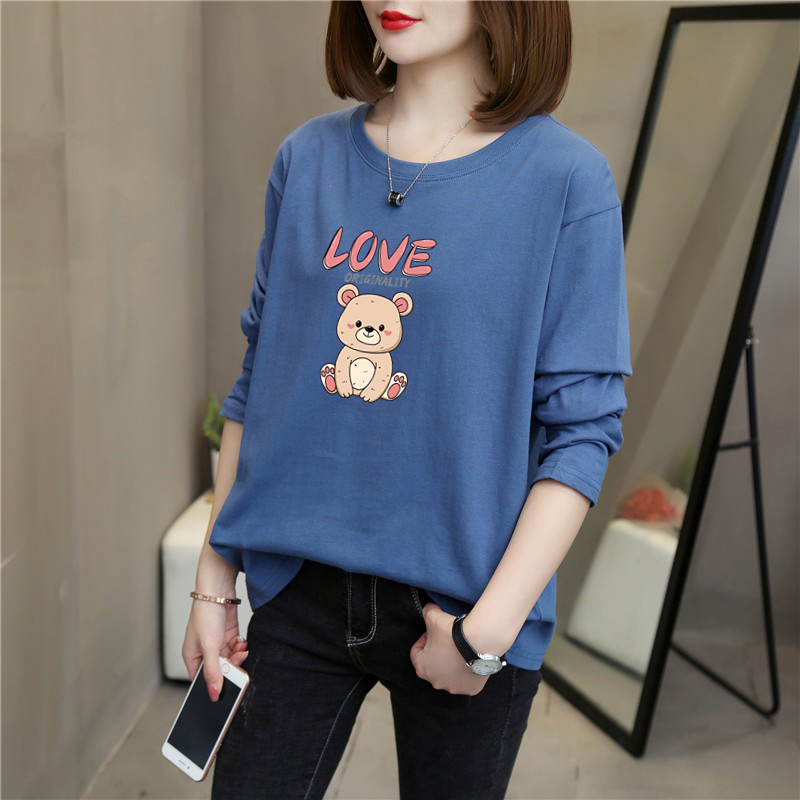 100%全棉大码女装胖mm240斤纯棉长袖t恤女2024秋装宽松显瘦打底衫