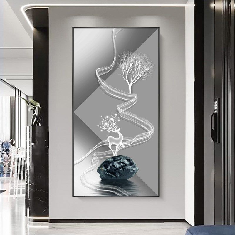 优选现代玄关装饰画高档发光灯画楼梯间竖版大气挂画进门走廊过道