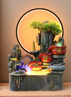 中国风车流水摆件循环水招财客厅假山喷泉鱼缸风水轮乔迁礼物