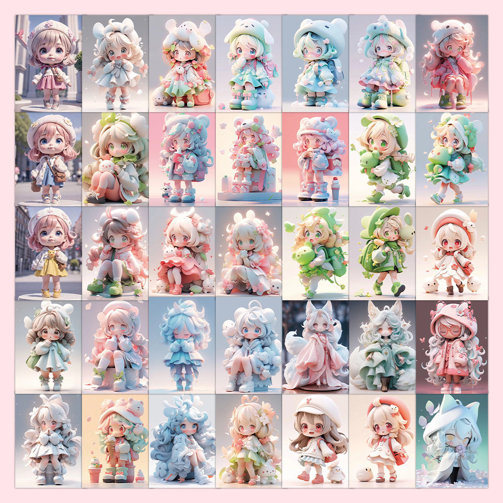 60张崽崽卡通贴纸少女心洋娃娃装饰水杯行李箱手机壳素材贴画