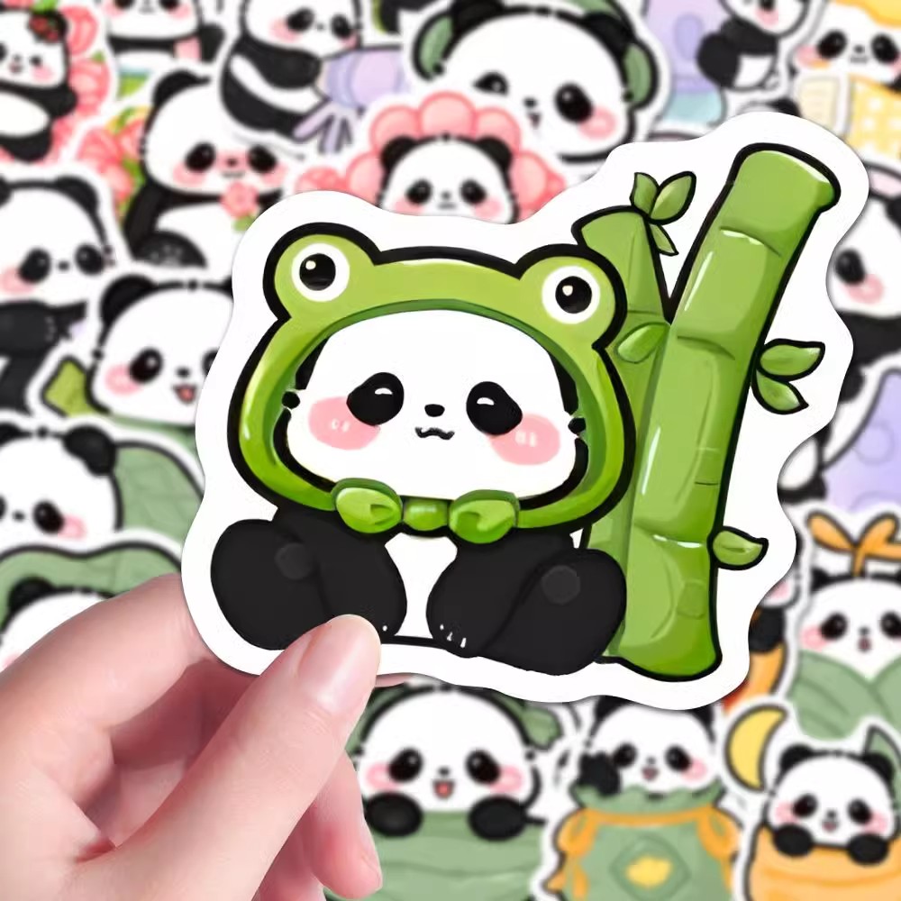 100张大熊猫贴纸可爱创意呆萌Q版贴纸卡通创意素材装饰手账小贴画