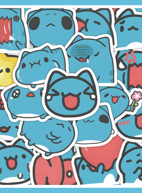 60张蓝色波波卡通贴纸手账diy手机壳行李箱水杯防水贴画