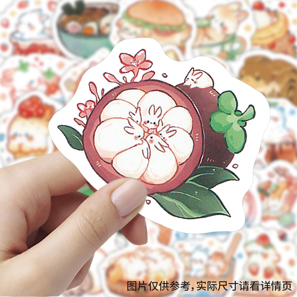 103张食物版动物贴纸Q版卡通趣味手账装饰水杯防水行李箱标签贴画