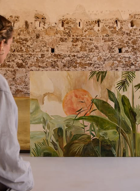 美式抽象植物客厅画室装饰画简约风艺术画电视柜酒店民宿餐厅挂壁