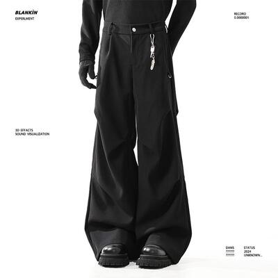 BLANKIN 美式褶皱Cleanfit通勤西裤男2025垂坠感微喇黑色西装长裤