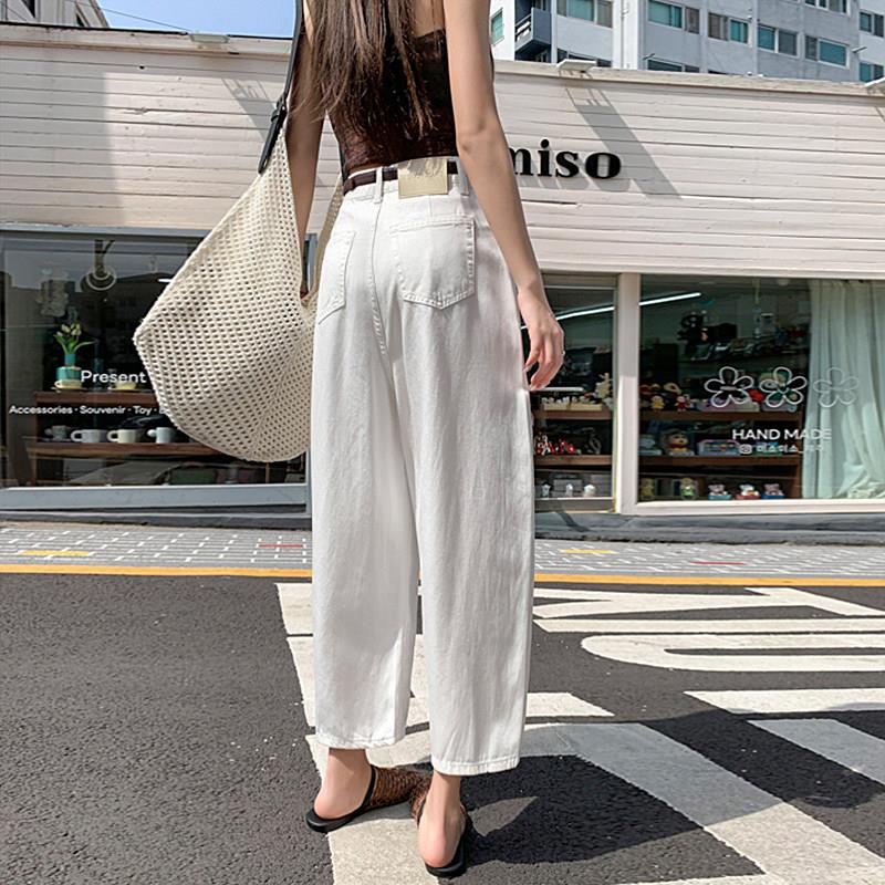 初秋白色天丝阔腿牛仔裤女2025夏季新款宽松显瘦奶奶裤哈伦九分裤