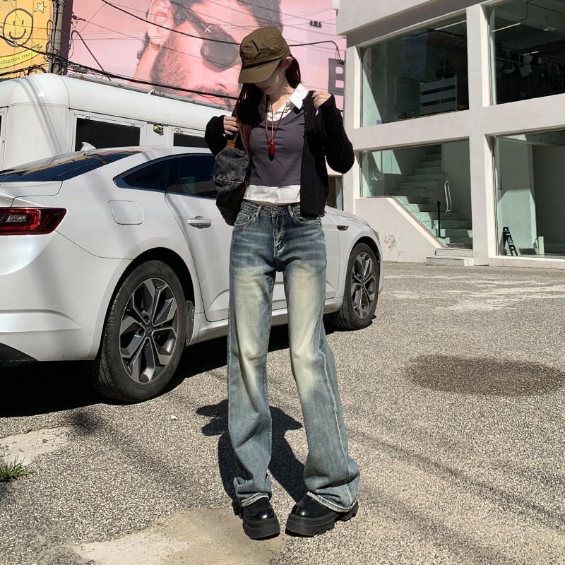 弄格窄版小直筒牛仔裤女春秋2026新款复古高腰显瘦显高小个子裤子图片