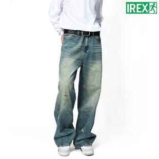 长裤 重磅阔腿垂感直筒裤 男宽松美式 IREX内华达水洗蓝复古蓝牛仔裤