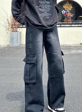 Asphyxia offical春季新款 美式洗水直筒宽松工装牛仔裤 男女同款