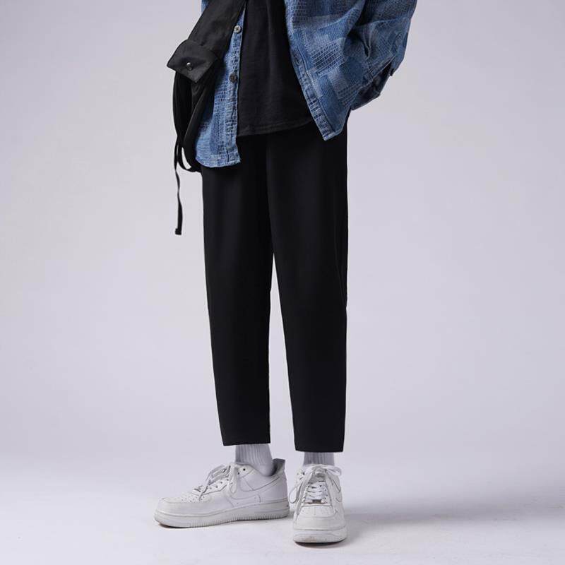 春季秋冬季九分直筒裤男宽松休闲裤黑色垂感小西裤春秋9分西装裤