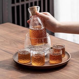清酒壶套装 日式 锤纹玻璃分酒器煮黄酒温酒器烫酒壶家用一两白酒杯