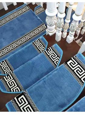 新中式免胶自粘方形楼梯踏步垫实木阶梯纤维家用防滑蓝色地毯定制