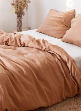 天然纯亚麻日式简约风纯色被套单件150X200X230民宿床上用品定制