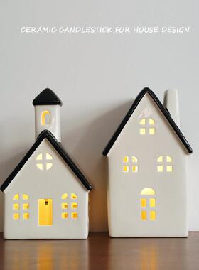 少见大号房子 出口北欧镂空陶瓷房子建筑灯饰摆件 家居装饰摆设