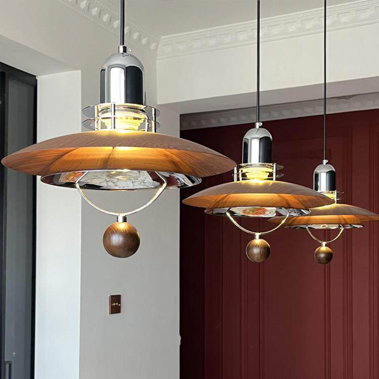 饭厅飞碟吊灯日式覆古胡桃木色餐桌吧台包豪斯法式中古茶室吊线,家装灯饰光源,餐厅吊灯,淘宝优惠券,粉丝福利购,淘宝优惠卷