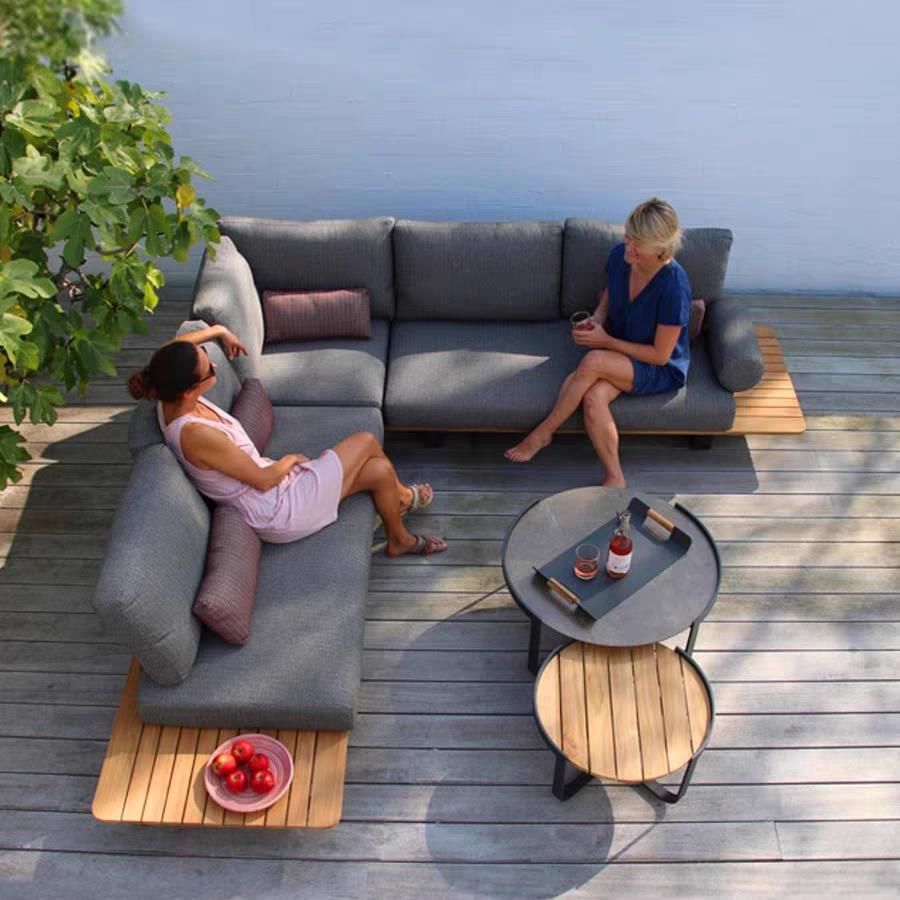 户外沙发防晒防水休闲 客厅阳台室外庭院茶几三人藤编柚木转角家