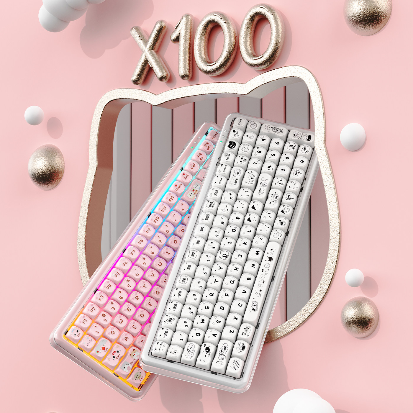 猫尔本X100三模蓝牙有线2.4G可爱静音安静女生可爱办公100键键盘