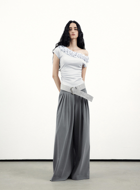 in modo diverso 原创小众设计兰精莫代尔天丝双腰头打褶阔腿裤女