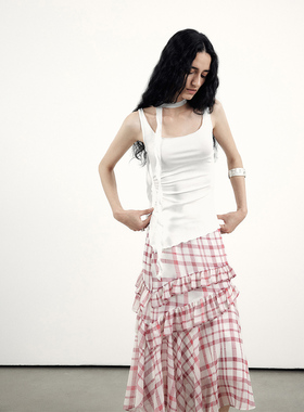 in modo diverso 原创小众设计精致波浪密边不规则飘带背心外穿女