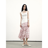 diverso modo 原创小众设计层次荷叶边格纹轻盈感不规则半裙